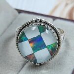 Aurora Opal Checkerboard Size US 10 925 Sterling Silver Ring (REXT165-25)