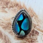 Black Onyx & Aurora Opal Doublet Size US 7 925 Sterling Silver Ring (REXT165-16)