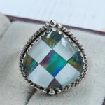 Aurora Opal Checkerboard Size US 7 925 Sterling Silver Ring (REXT165-24)