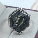 Cut Moss Agate Size US 10 925 Sterling Silver Ring (REXT165-43)