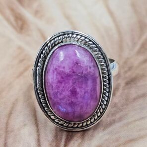 Pink Rainbow Moonstone Size US 8 925 Sterling Silver Ring (REXT49-439)