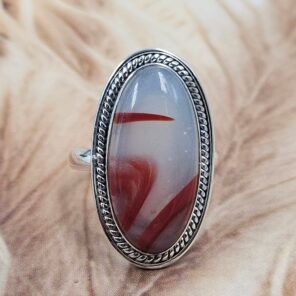 Red Agate Size US 10 925 Sterling Silver Ring (REXT49-440)