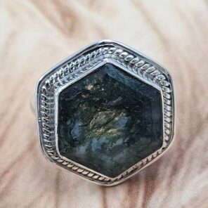 Moss Agate Size US 8 925 Sterling Silver Ring (REXT49-442)