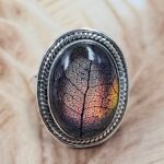 Aurora Opal Leaf Size US 8 925 Sterling Silver Ring (REXT49-445)