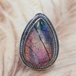 Aurora Opal Leaf Size US 8 925 Sterling Silver Ring (REXT49-449)