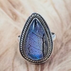 Aurora Opal Leaf Size US 7 925 Sterling Silver Ring (REXT49-450)