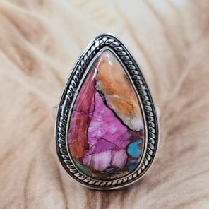 Pink Dahlia Turquoise Size US 7 925 Sterling Silver Ring (REXT49-458)