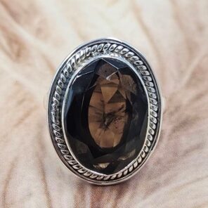 Smoky Quartz Size US 7 925 Sterling Silver Ring (REXT49-470)