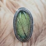 Aurora Opal Leaf Size US 6 925 Sterling Silver Ring (REXT49-446)