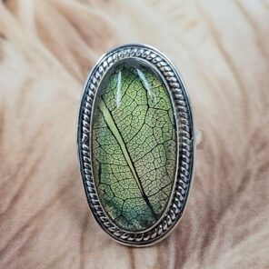 Aurora Opal Leaf Size US 6 925 Sterling Silver Ring (REXT49-446)