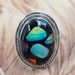 Aurora Opal & Black Onyx Size US 11 925 Sterling Silver Ring (REXT49-453)
