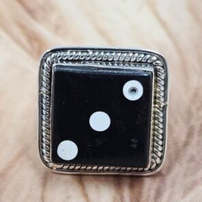 Black Onyx Dice Size US 8 925 Sterling Silver Ring (REXT49-471)