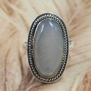 White Moonstone Size US 9 925 Sterling Silver Ring (REXT49-493)