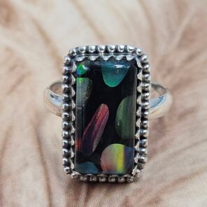 Black Onyx & Aurora Opal Size US 7 925 Sterling Silver Ring (REXT25-146)
