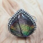 Aurora Opal Leaf Size US 10 925 Sterling Silver Ring (REXT25-137)