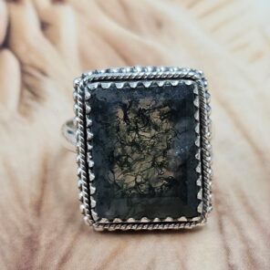 Moss Agate Size US 9 925 Sterling Silver Ring (REXT25-162)