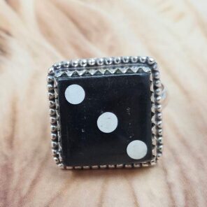 Black Onyx Dice Size US 8 925 Sterling Silver Ring (REXT25-175)