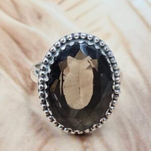 Smoky Quartz Size US 7 925 Sterling Silver Ring (REXT25-159)