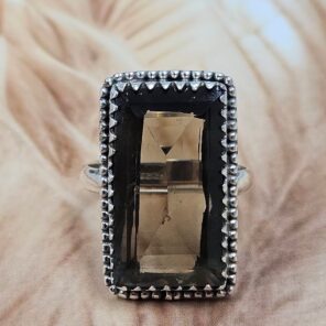 Smoky Quartz Size US 10 925 Sterling Silver Ring (REXT25-158)