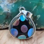 Black Onyx & Aurora Opal 1.5" 925 Sterling Silver Pendant (REXT95-163)