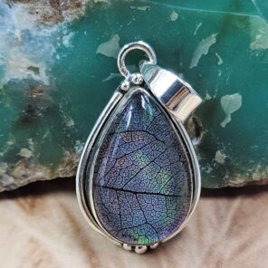 Aurora Opal Leaf 1.5" 925 Sterling Silver Pendant (REXT95-209)