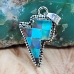 Aurora Opal & Kingman Turquoise Checker Board 1.5" 925 Sterling Silver Pendant (REXT163-77)