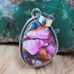 Pink Dahlia Turquoise 1.5" 925 Sterling Silver Pendant (REXT163-93)