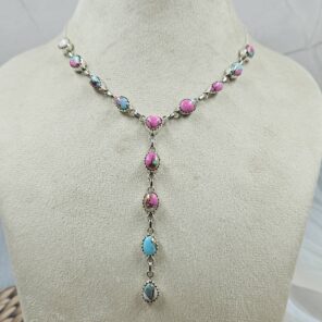 Pink Dahlia Turquoise 925 Sterling Silver Necklace (REXT49-495)