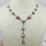 Pink Dahlia Turquoise 925 Sterling Silver Necklace (REXT49-497)