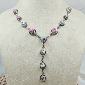 Pink Dahlia Turquoise 925 Sterling Silver Necklace (REXT49-497)