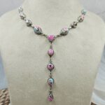 Pink Dahlia Turquoise 925 Sterling Silver Necklace (REXT49-498)
