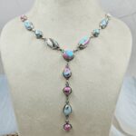 Pink Dahlia Turquoise 925 Sterling Silver Necklace (REXT49-499)