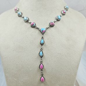 Pink Dahlia Turquoise 925 Sterling Silver Necklace (REXT49-500)