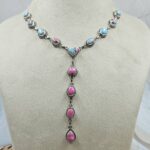 Pink Dahlia Turquoise 925 Sterling Silver Necklace (REXT49-501)