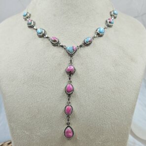 Pink Dahlia Turquoise 925 Sterling Silver Necklace (REXT49-501)