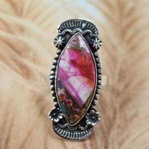 Pink Dahlia Turquoise Size US 9 925 Sterling Silver Ring (REXT107-61)