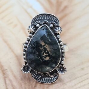 Moss Agate Size US 9 925 Sterling Silver Ring (REXT107-55)