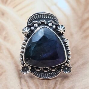 Synthetic Ammolite Size US 8 925 Sterling Silver Ring (REXT107-77)