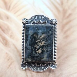 Moss Agate Size US 8 925 Sterling Silver Ring (REXT107-56)