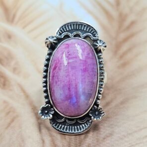 Pink Rainbow Moonstone Size US 8 925 Sterling Silver Ring (REXT107-60)
