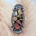 Aurora Opal & Black Onyx Size US 9 925 Sterling Silver Ring (REXT107-85)