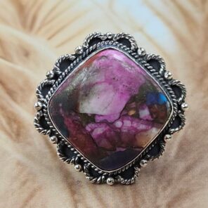 Pink Dahlia Turquoise Size US 10 925 Sterling Silver Ring (REXT49-402)