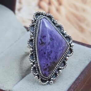 Charoite Size US 9 925 Sterling Silver Ring (REXT49-413)