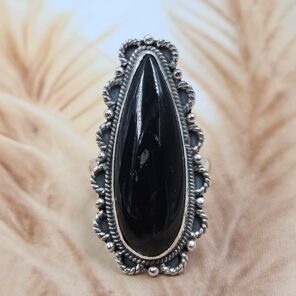 Black Onyx Size US 6 925 Sterling Silver Ring (REXT49-425)