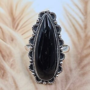 Black Onyx Size US 11 925 Sterling Silver Ring (REXT49-430)