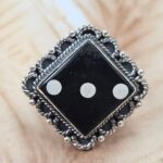 Black Onyx Dice Size US 9 925 Sterling Silver Ring (REXT49-435)