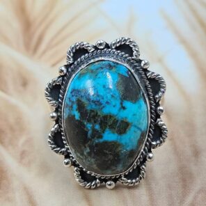 Chrysocolla Size US 8 925 Sterling Silver Ring (REXT49-434)