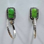 Yungai Green Turquoise 1.25" 925 Sterling Silver Hoop Earrings (REXT59-81)