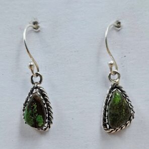 Green Turquoise 1" 925 Sterling Silver Hoop Earrings (REXT62-321)