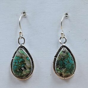 Black Jack Turquoise 1.25" 925 Sterling Silver Hoop Earrings (REXT62-340)